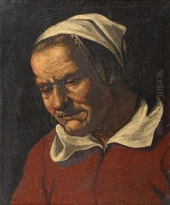 A Woman, Bust Length, In Red
With A White Bonnet And Lace Collar, Looking Up; And A Woman , Bust
Length, In Red With A White Bonnet And Lace Collar, Looking Down by Abraham Bloemaert