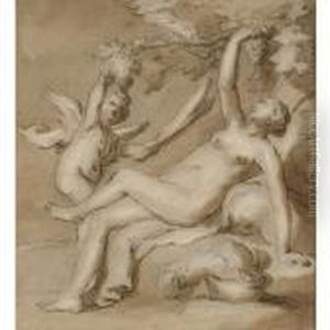 Venus And Cupid Picking Grapes, 
With Incense Burning In An Urn In The Foreground ('venus Friget') by Abraham Bloemaert