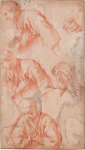 Foglio Di Studi: Figura Di
Fanciullo Con Le Mani Giunte, Due Studi Di Giovane Con La Mano Destra
Sul Petto E Due Studi Di Mani by Abraham Bloemaert