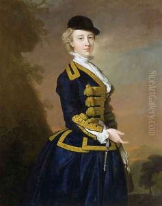 Portrait of Nancy Fortesque wearing a dark blue riding habit