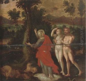 God With Adam And Eve In The Garden Of Eden by Abraham Bloemaert