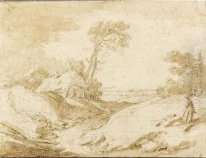 Hilly Landscape With A Cottage To The Left And A Shepherd To The Right by Abraham Bloemaert
