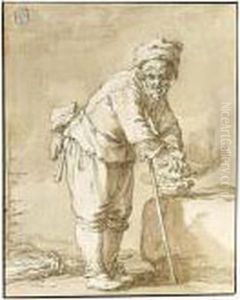 A Personification Of Winter: A Man Warming His Hands At A Stove