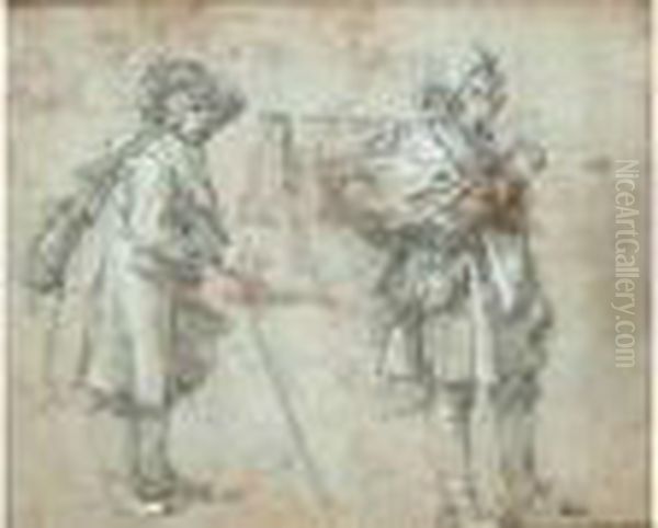 Deux Personnages Debout Tournes Vers La Gauche (recto) - view 1