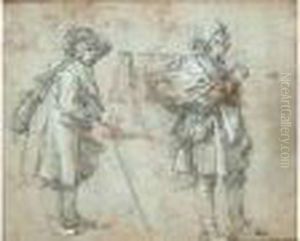 Deux Personnages Debout Tournes Vers La Gauche (recto) by Abraham Bloemaert