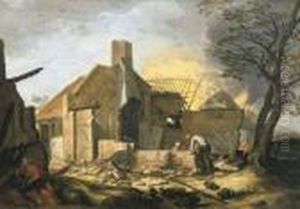 Farm Buildings On Fire by Abraham Bloemaert