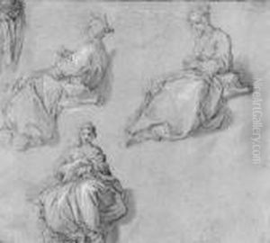 Three Studies Of A Seated Young Girl by Abraham Bloemaert