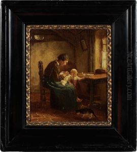 Woman Sewing At A Window by Bernardus Johannes Blommers