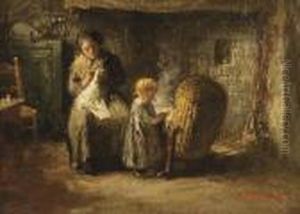 By The Fireplace by Bernardus Johannes Blommers