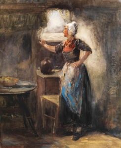 Junge, Hollandische Magd Imkucheninterieur Am Fenster by Bernardus Johannes Blommers