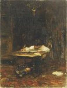 A Young Boy Studying by Bernardus Johannes Blommers