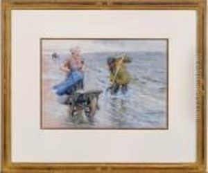 Shellfishers On The Beach by Bernardus Johannes Blommers