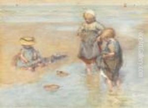 Children Playing Boats by Bernardus Johannes Blommers