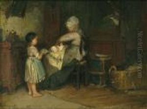 Dressing The Baby by Bernardus Johannes Blommers