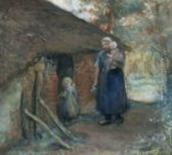 Moeder Met Kindjes Bij De Schuur - view 1