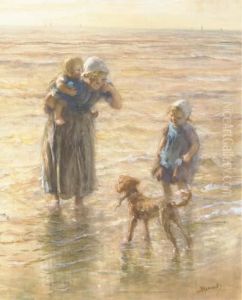 Playing In The Surf by Bernardus Johannes Blommers