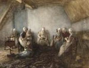 Women Mending Nets Katwijk by Bernardus Johannes Blommers