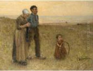 A Fisherman's Family In The Dunes by Bernardus Johannes Blommers