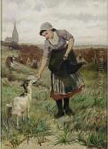 Feeding The Goat by Bernardus Johannes Blommers