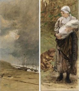 Mother And Child In The Dunes; Bomschuiten In The Breakers (a Pair)