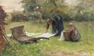 Helping Mother Doing The Laundry by Bernardus Johannes Blommers