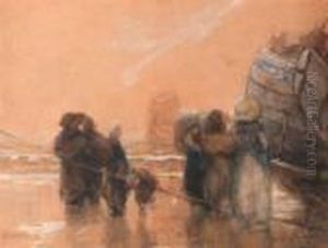 Marketwomen Waiting For The Unloading Of The Catch, Katwijk by Bernardus Johannes Blommers