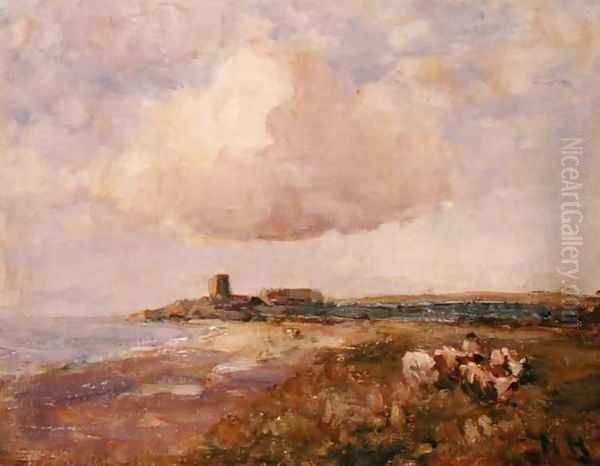 Irish Coastal View with Boy and Cattle - view 1