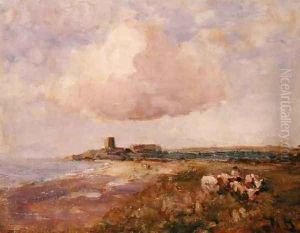 Irish Coastal View with Boy and Cattle