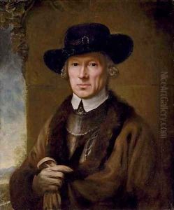 Portrait of Captain William Baillie (1723-1810), half-length, in a brown coat with fur trim and a black hat, holding a glove in his right hand