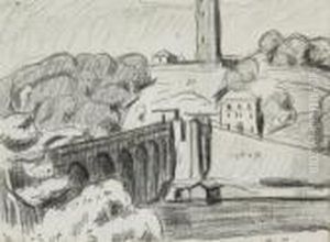 Hill Town, Aqueduct, And River