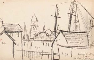 Gloucester, Massachusettes; And Another Similar Drawing by Oscar Bluemner