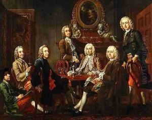 Portrait of a group of gentlemen with the artist by Francis Hayman