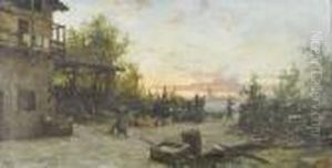 Bauerinnen Vor Gehoft In Der Dammerung. Bauerinnen Vor Gehoft In Der Dammerung.
