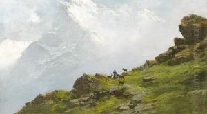 Hochgebirgspartie Mit Bauerin Und Ziegen.