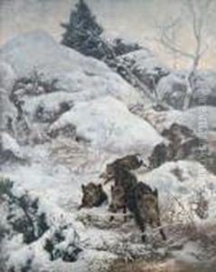 Schwarzwild In Winterlandschaft Schwarzwild In Winterlandschaft