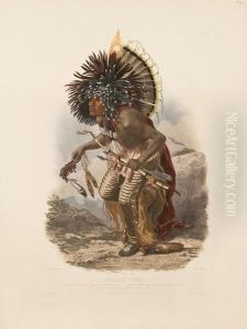 Pehriska-ruhpa. Moennitarri Warrior In The Costume Of The Dog Danse. [tab. 23]. by Karl Bodmer