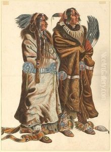 Sih-chida And Mahchsi-karehde,
Mandan Indians; Pehriska-ruhpa, A Minitarre Warrior In The Costume Of A
Dog Dancer (a Pair) by Karl Bodmer
