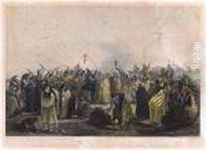 "danse Du Scalp Des Indiens Meunitarris", Hand-colored Engraving by Karl Bodmer