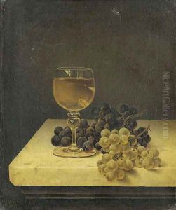Still Life with Glass of Wine and Grapes on a Marble Ledge by Thomas H. Hope