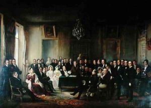 Francois Andrieux 1759-1833 Reading his Tragedy Junius Brutus in the Foyer of the Comedie Francaise