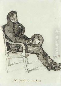 Portrait of Alexandre Duval, in profile to the right, seated in an armchair by Francois - Joseph Heim