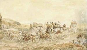 Two opposition coaches passing at speed by Charles Cooper Henderson