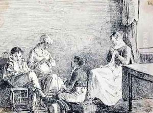 Family group in an interior by John Harden