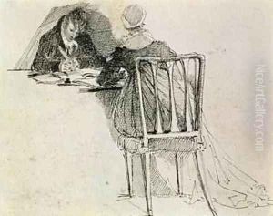 Man and Woman Writing at a Table by John Harden