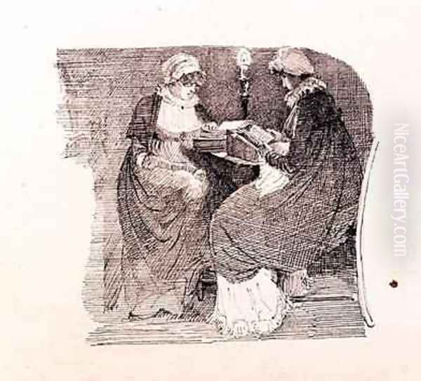 Two women reading by lamplight - view 1