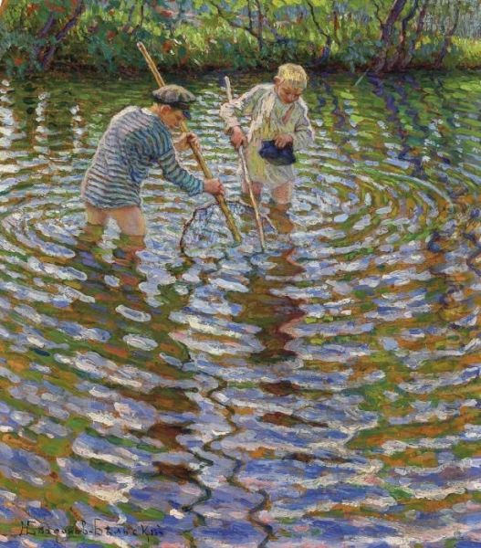 Young Boys Fishing For Crayfish - view 1