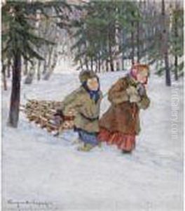 Children In The Snow by Nikolai Petrovich Bogdanov-Belsky