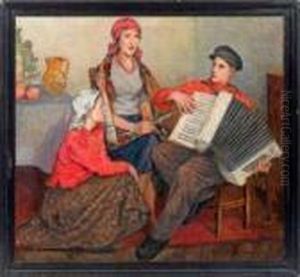 Singende Bauernmadchen Und Junger Bauer Mitziehharmonika by Nikolai Petrovich Bogdanov-Belsky