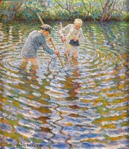 Young Boys Fishing For Minnows by Nikolai Petrovich Bogdanov-Belsky