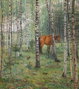 Horse Among The Birch Trees by Nikolai Petrovich Bogdanov-Belsky